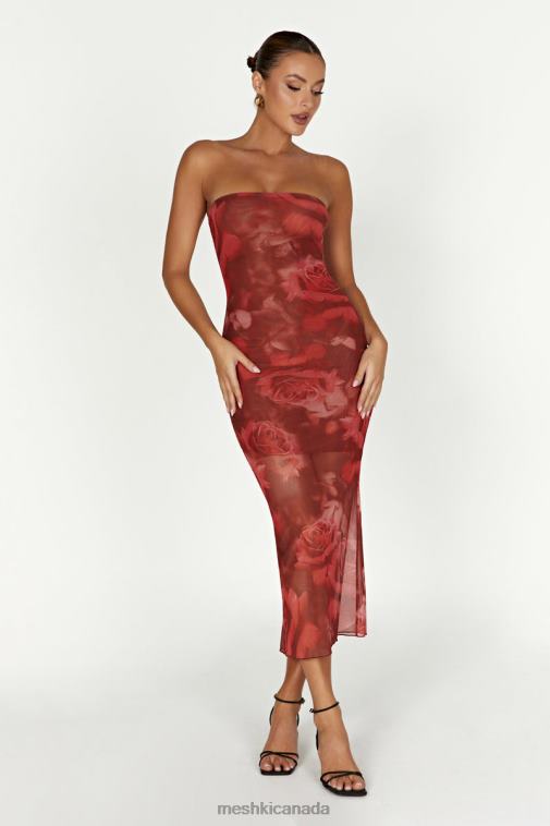 Meshki Oversized Rose Print Aphrodite Strapless Mesh Dress Clothing JN88N111