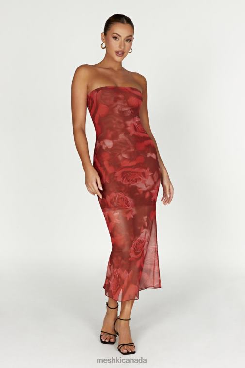 Meshki Oversized Rose Print Aphrodite Strapless Mesh Dress Clothing JN88N111