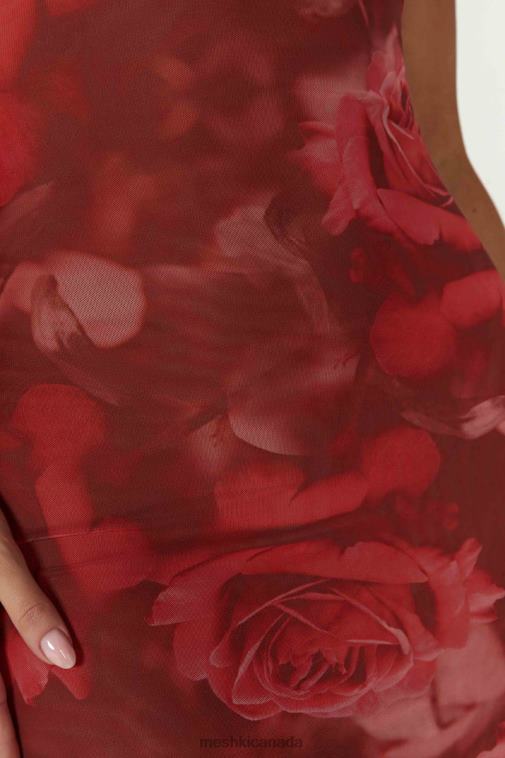 Meshki Oversized Rose Print Aphrodite Strapless Mesh Dress Clothing JN88N111