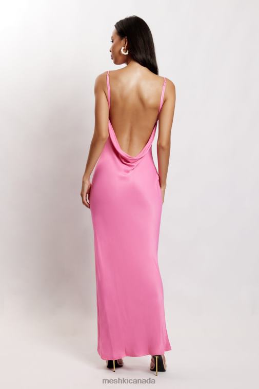 Meshki Pink Jade Cowl Neck Backless Maxi Dress Clothing JN88N151