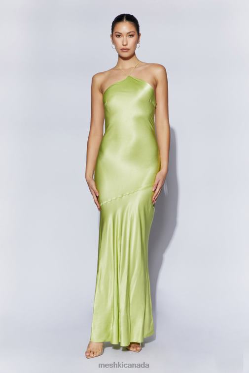 Meshki Pistachio Green Avery Satin Maxi Halter Dress Clothing JN88N511