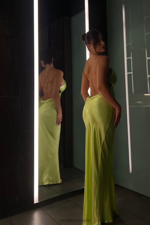 Meshki Pistachio Green Sadie Maxi Satin Halter Ruched Slip Dress Clothing JN88N544