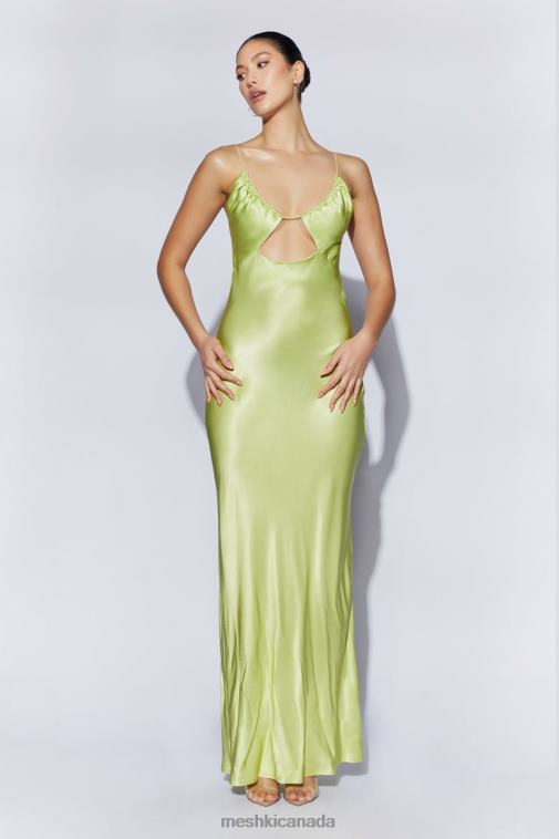 Meshki Pistachio Green Sadie Maxi Satin Halter Ruched Slip Dress Clothing JN88N544