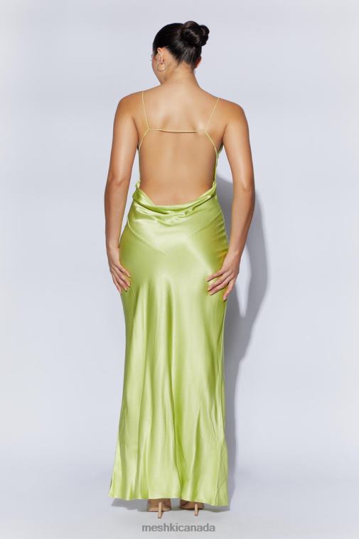 Meshki Pistachio Green Sadie Maxi Satin Halter Ruched Slip Dress Clothing JN88N544