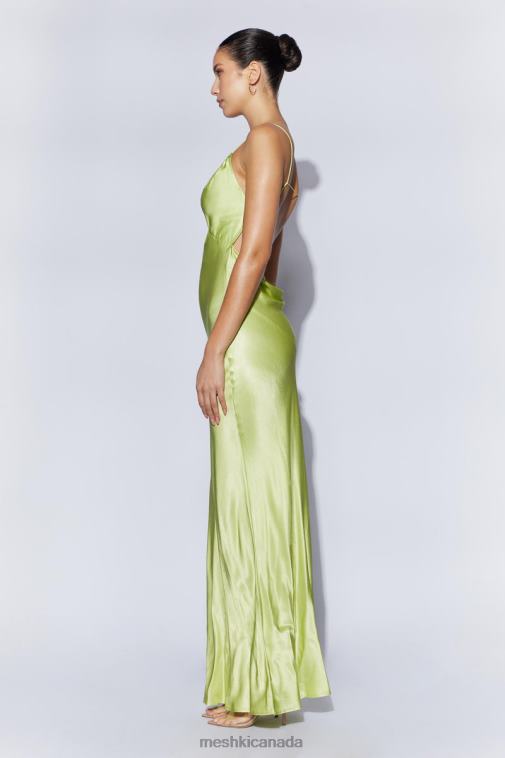 Meshki Pistachio Green Sadie Maxi Satin Halter Ruched Slip Dress Clothing JN88N544