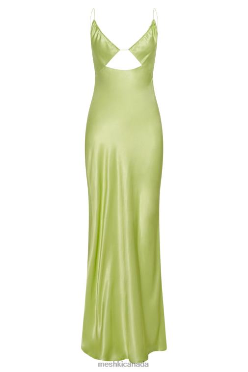 Meshki Pistachio Green Sadie Maxi Satin Halter Ruched Slip Dress Clothing JN88N544