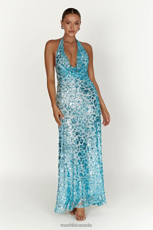 Meshki Powder Blue Nicola Plunge Neck Sequin Maxi Dress Clothing JN88N583