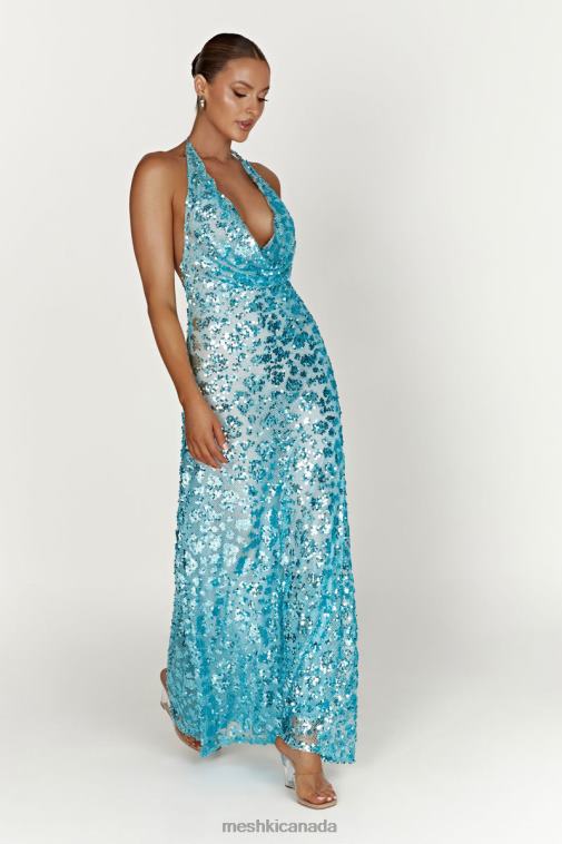 Meshki Powder Blue Nicola Plunge Neck Sequin Maxi Dress Clothing JN88N583
