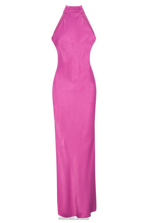 Meshki Purple Claire Satin Drape Back Maxi Dress with Split Clothing JN88N749