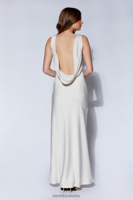 Meshki Silver Nadia Maxi Satin Dress With Back Cowl Clothing JN88N66