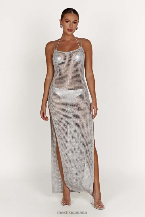 Meshki Silver Zelda Sequin Crochet Maxi Dress Clothing JN88N502