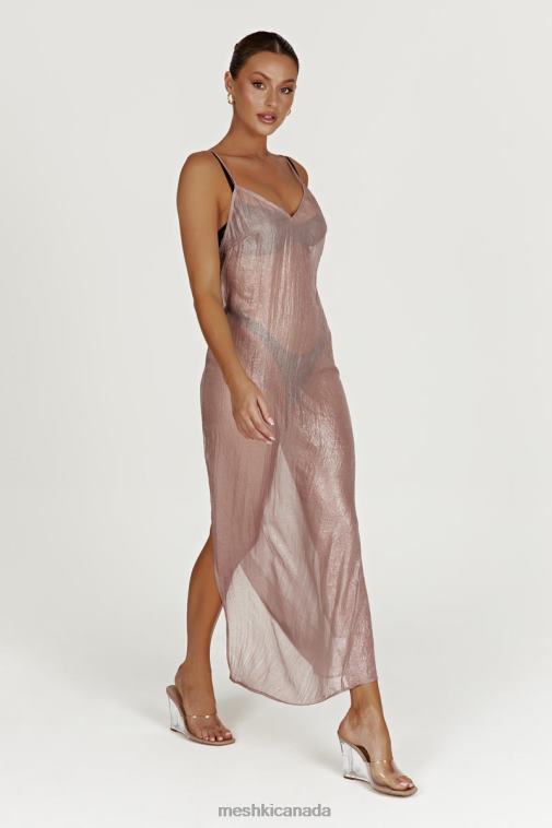 Meshki Taupe Phoebe Sheer Iridescent Maxi Dress Clothing JN88N572