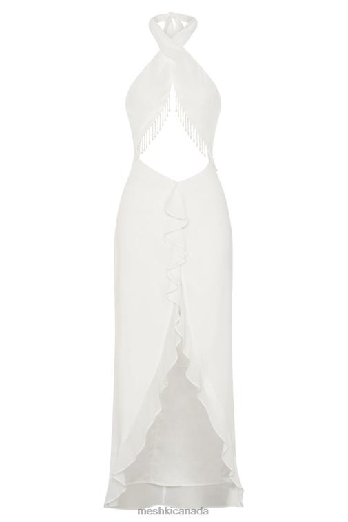Meshki White Dana Chiffon Diamante Trim Halter Maxi Dress Clothing JN88N556