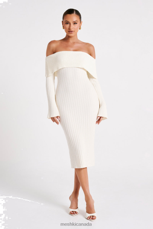 Meshki White Stefania Off Shoulder Knit Dress Clothing JN88N79