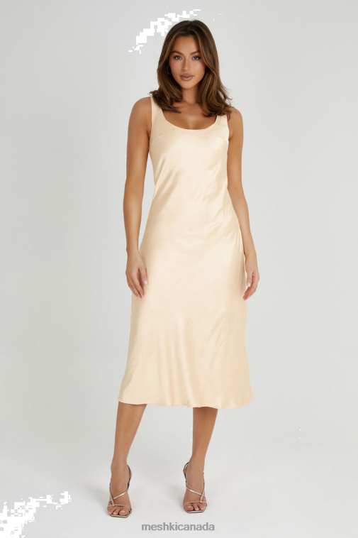 Meshki Apricot Tamara Satin Iridescent Slip Midi Dress Clothing JN88N292