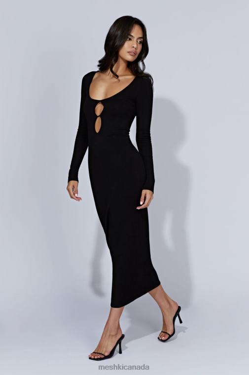 Meshki Black Alma Long Sleeve Knit Midi Dress Clothing JN88N553