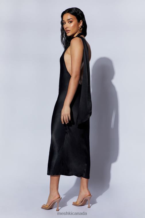 Meshki Black Astrella Neck Wrap Midi A-Line Dress Clothing JN88N449