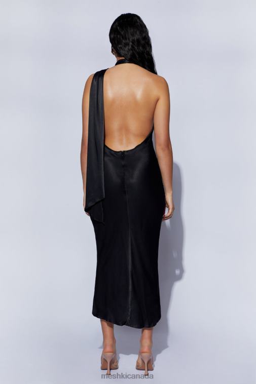 Meshki Black Astrella Neck Wrap Midi A-Line Dress Clothing JN88N449