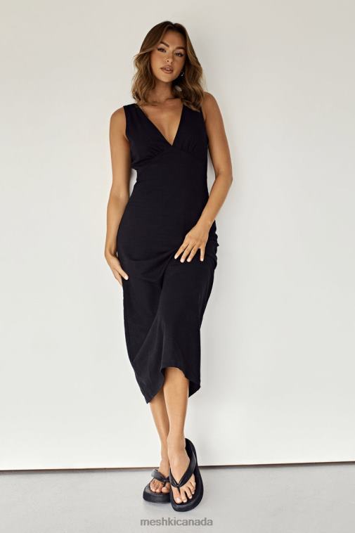 Meshki Black Elspeth Linen Midi Dress Clothing JN88N403