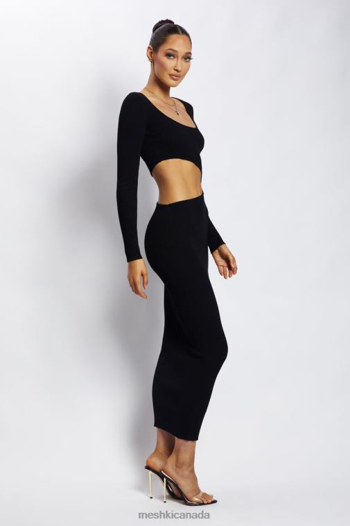 Meshki Black Gaia Cut Out Asymmetric Knitted Midi Dress Clothing JN88N146