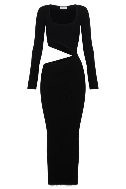 Meshki Black Gaia Cut Out Asymmetric Knitted Midi Dress Clothing JN88N146