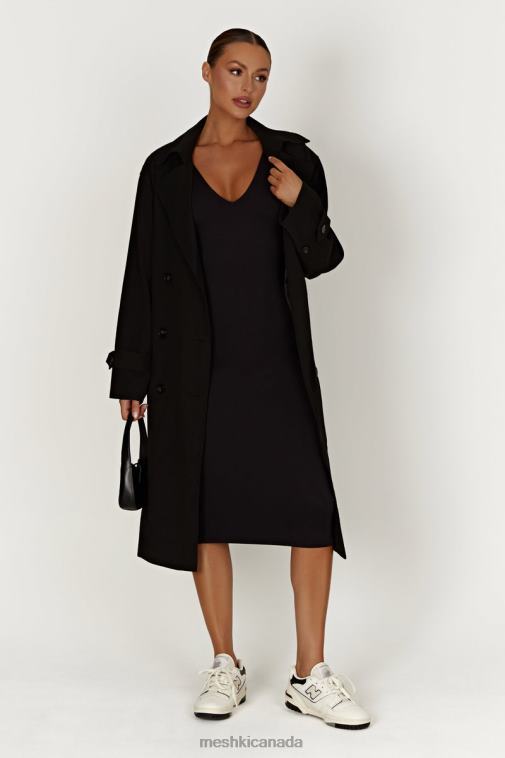 Meshki Black Gretel Recycled Nylon V Neck Midi Dress Clothing JN88N310