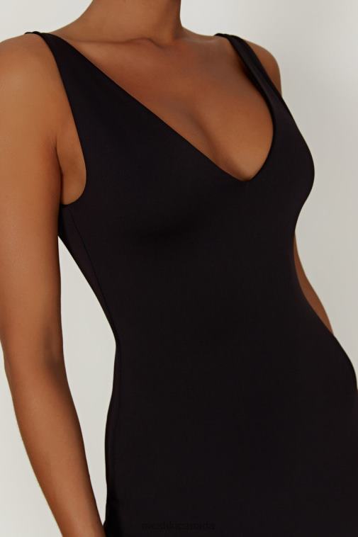 Meshki Black Gretel Recycled Nylon V Neck Midi Dress Clothing JN88N310