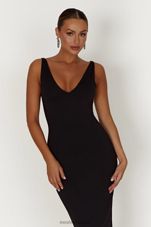 Meshki Black Gretel Recycled Nylon V Neck Midi Dress Clothing JN88N310