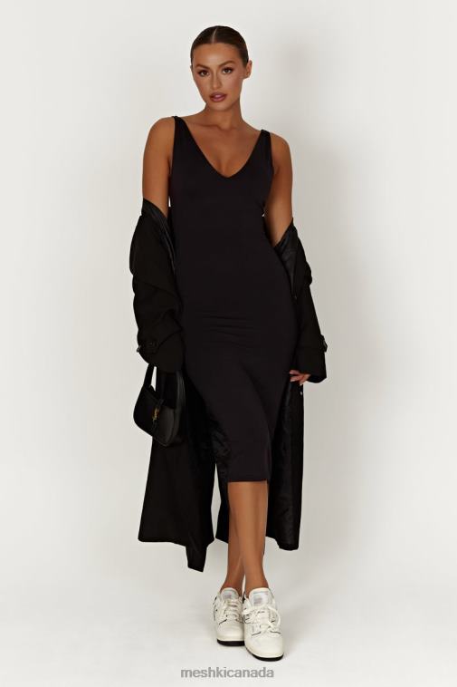 Meshki Black Gretel Recycled Nylon V Neck Midi Dress Clothing JN88N310