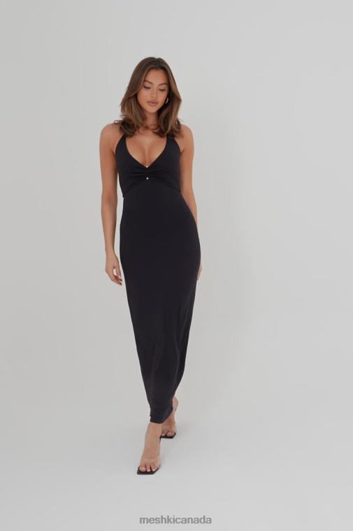 Meshki Black Heidi Recycled Nylon Pin Detail Midi Dress Clothing JN88N210