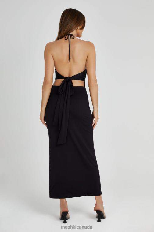 Meshki Black Heidi Recycled Nylon Pin Detail Midi Dress Clothing JN88N210