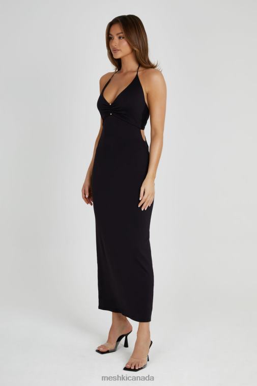 Meshki Black Heidi Recycled Nylon Pin Detail Midi Dress Clothing JN88N210