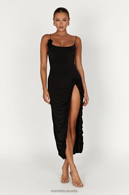 Meshki Black Nevaeh Rose Midi Dress Clothing JN88N219