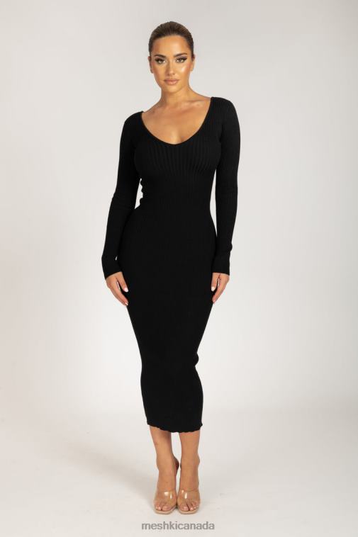 Meshki Black Nina Long Sleeve Knit Midi Dress Clothing JN88N308