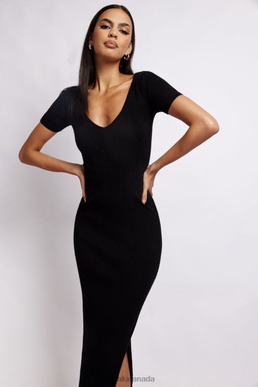Meshki Black Nina Short Sleeve Knit Midi Dress Clothing JN88N480