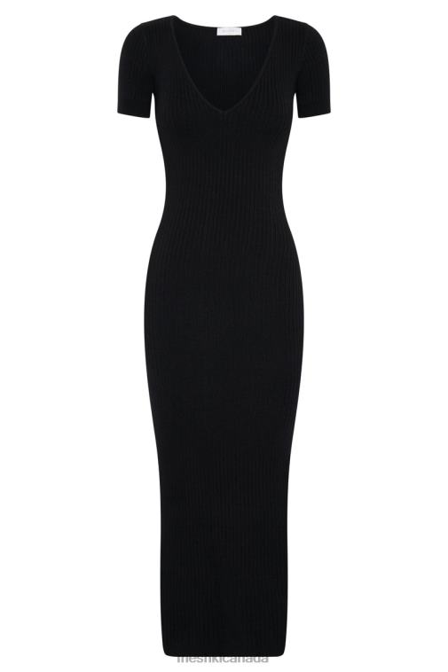 Meshki Black Nina Short Sleeve Knit Midi Dress Clothing JN88N480