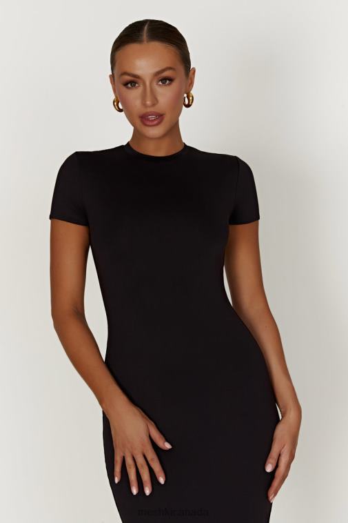 Meshki Black Penny Recycled Nylon Short Sleeve Midi Dress Clothing JN88N349
