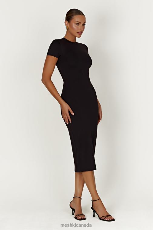 Meshki Black Penny Recycled Nylon Short Sleeve Midi Dress Clothing JN88N349