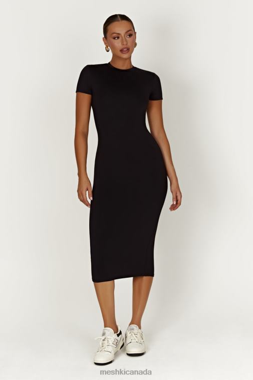 Meshki Black Penny Recycled Nylon Short Sleeve Midi Dress Clothing JN88N349