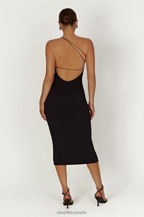 Meshki Black Rosalind Recycled Nylon One Shoulder Midi Dress Clothing JN88N377
