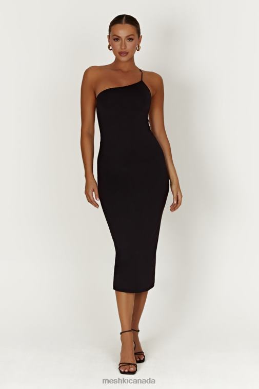Meshki Black Rosalind Recycled Nylon One Shoulder Midi Dress Clothing JN88N377