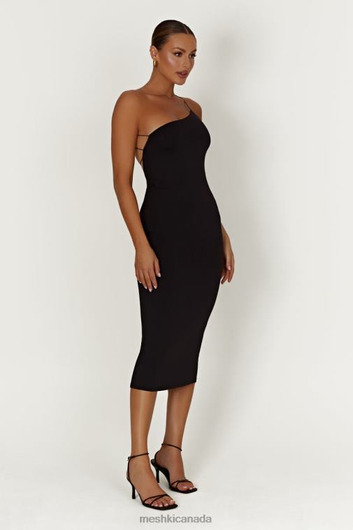 Meshki Black Rosalind Recycled Nylon One Shoulder Midi Dress Clothing JN88N377