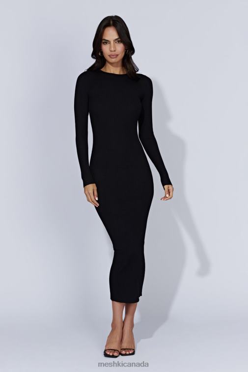 Meshki Black Rowen Long Sleeve Midi Dress Clothing JN88N438