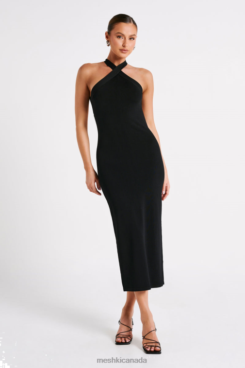 Meshki Black Sarai Halter Neck Knit Midi Dress Clothing JN88N48