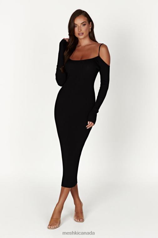Meshki Black Shea Off Shoulder Knit Midi Dress Clothing JN88N228