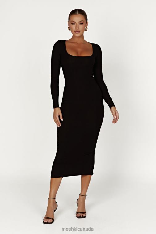 Meshki Black Sierra Scoop Neck Long Sleeve Midi Dress Clothing JN88N311