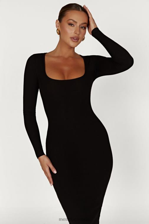 Meshki Black Sierra Scoop Neck Long Sleeve Midi Dress Clothing JN88N311