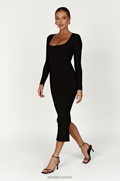 Meshki Black Sierra Scoop Neck Long Sleeve Midi Dress Clothing JN88N311