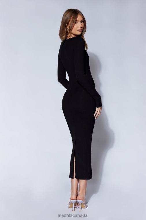 Meshki Black Sierra Scoop Neck Long Sleeve Midi Dress Clothing JN88N311