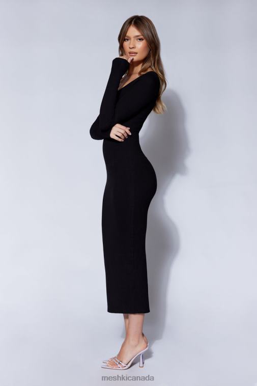 Meshki Black Sierra Scoop Neck Long Sleeve Midi Dress Clothing JN88N311